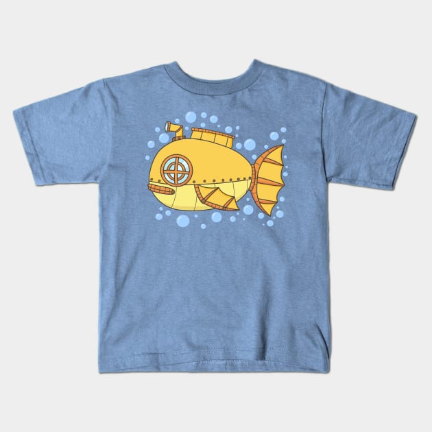 Fish Submarine Kids T-Shirt by KammyBale